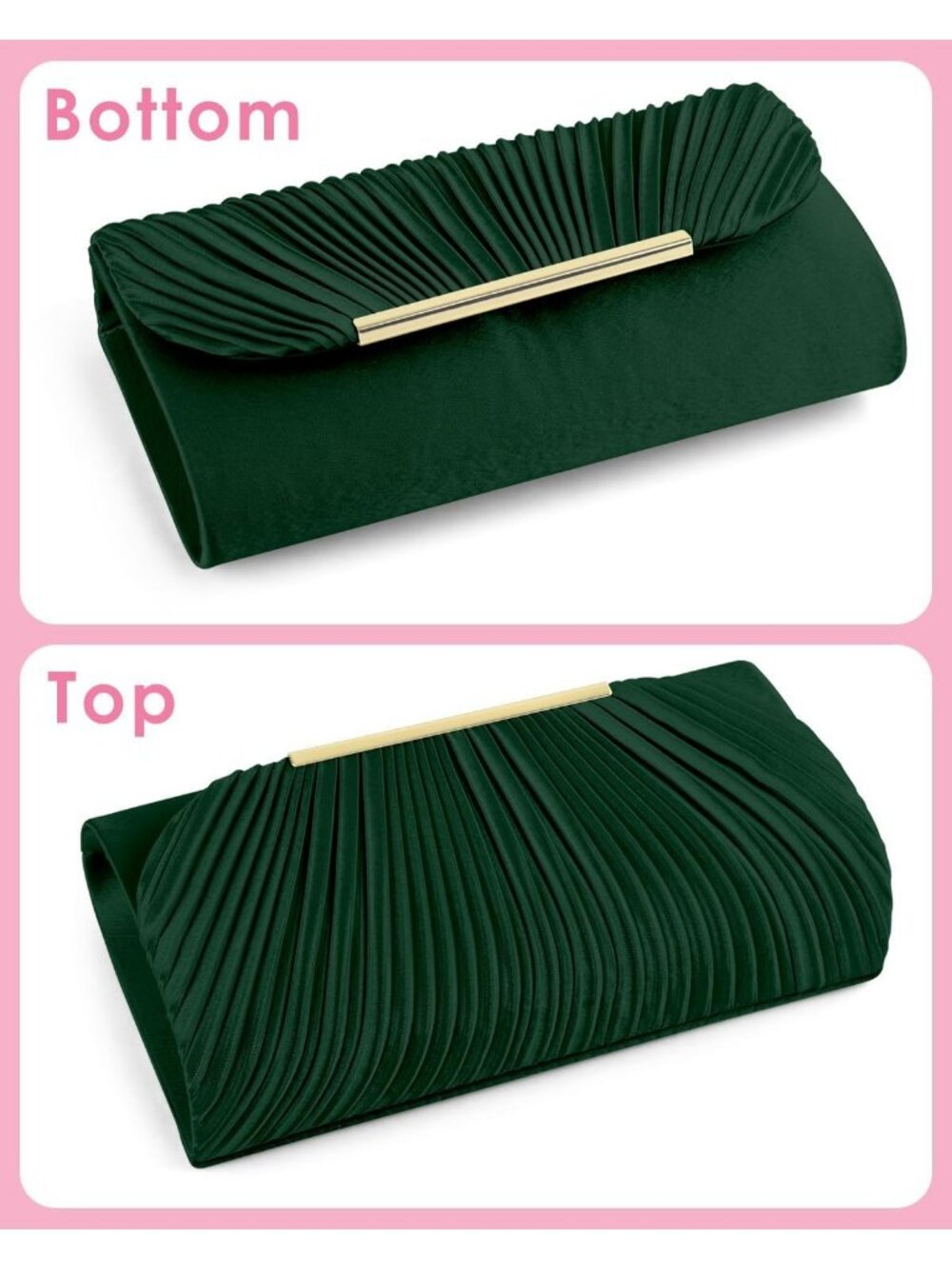 Women's Green Pleated Wedding Cocktail Clutch Purse Evening Bag with Chain - Picture 7 of 7